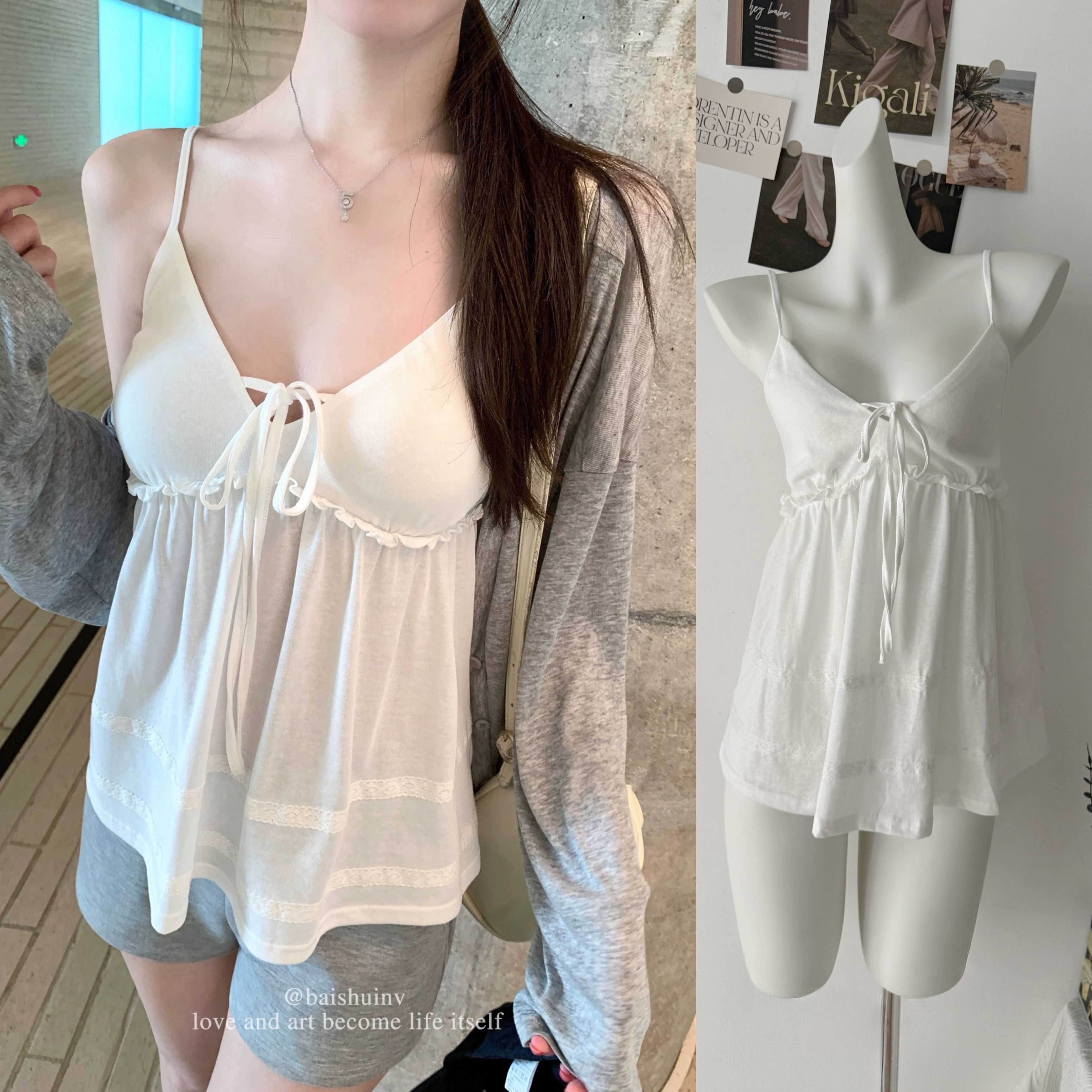 화이트 워터 여성 소녀 마음 눈꽃 면 레이스 측면 캐미솔 여름 한 부서 달콤함 순수한 욕망 슬립 맨위