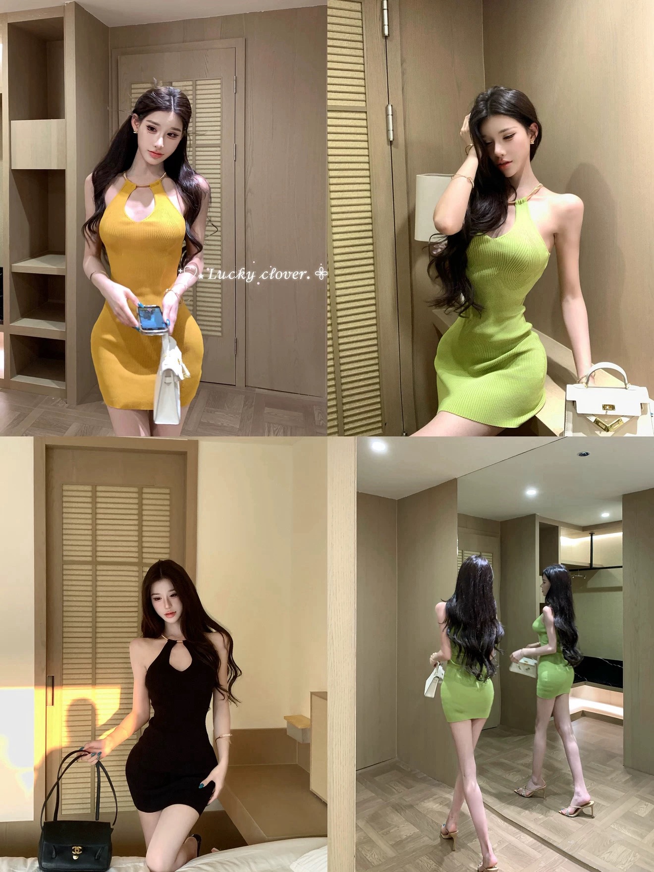 먼지 덩 덩 니트 행침 목 여성 드레스 2026 여름 새로운 섹시함 홀로우 아웃 타이트 스커트 허리 수축 치마