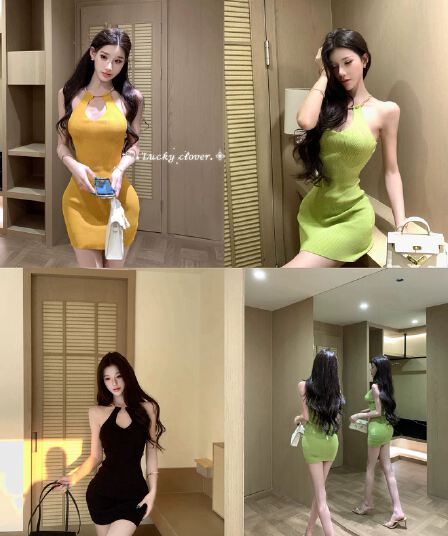 먼지 덩 덩 니트 행침 목 여성 드레스 2026 여름 새로운 섹시함 홀로우 아웃 타이트 스커트 허리 수축 치마