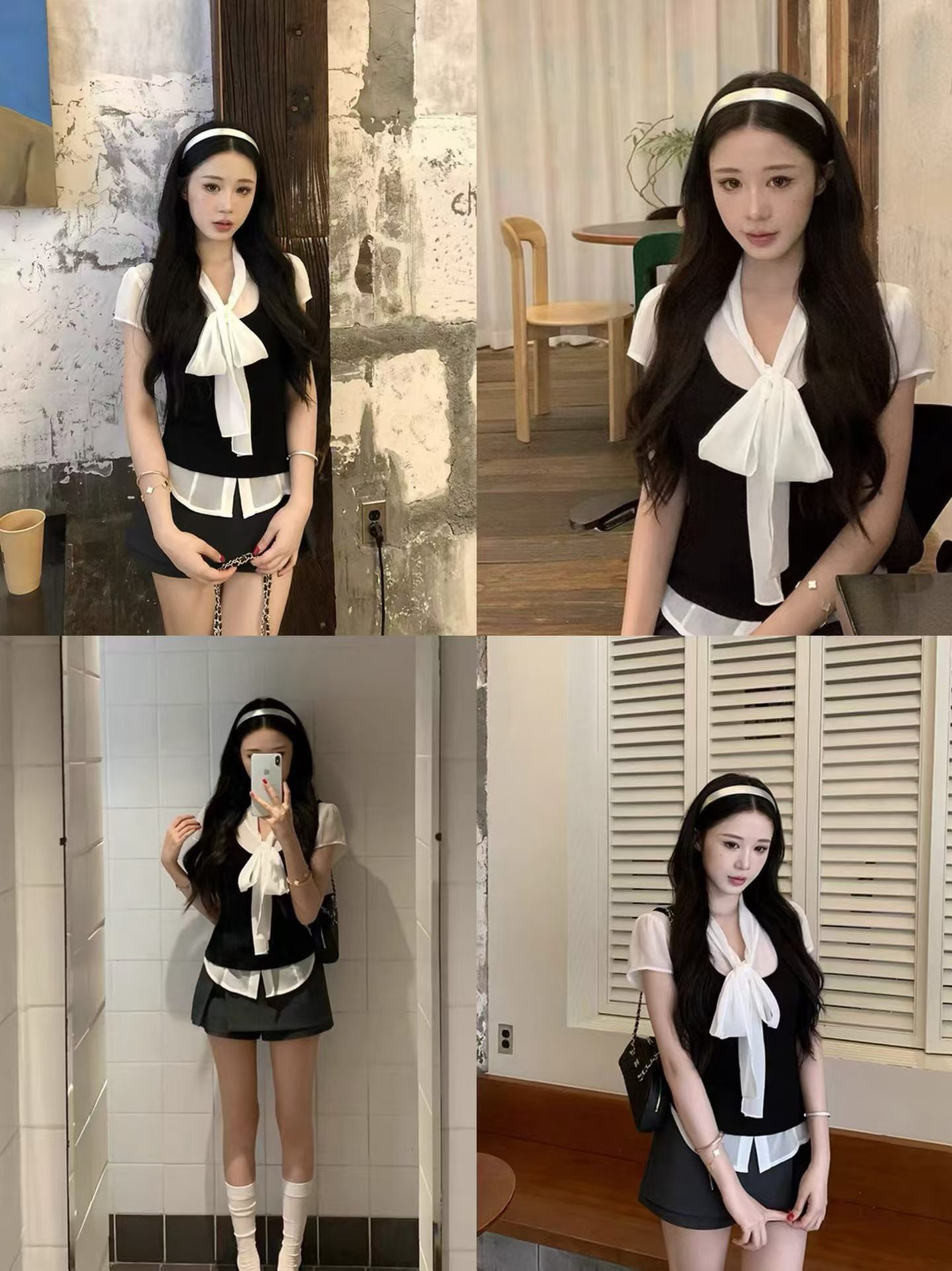직장 유럽 니켈 셔츠 여름 부드러운 리본 나비 매듭 출퇴근 바람 허리 수축 슬림해 보이는 bd 셔츠