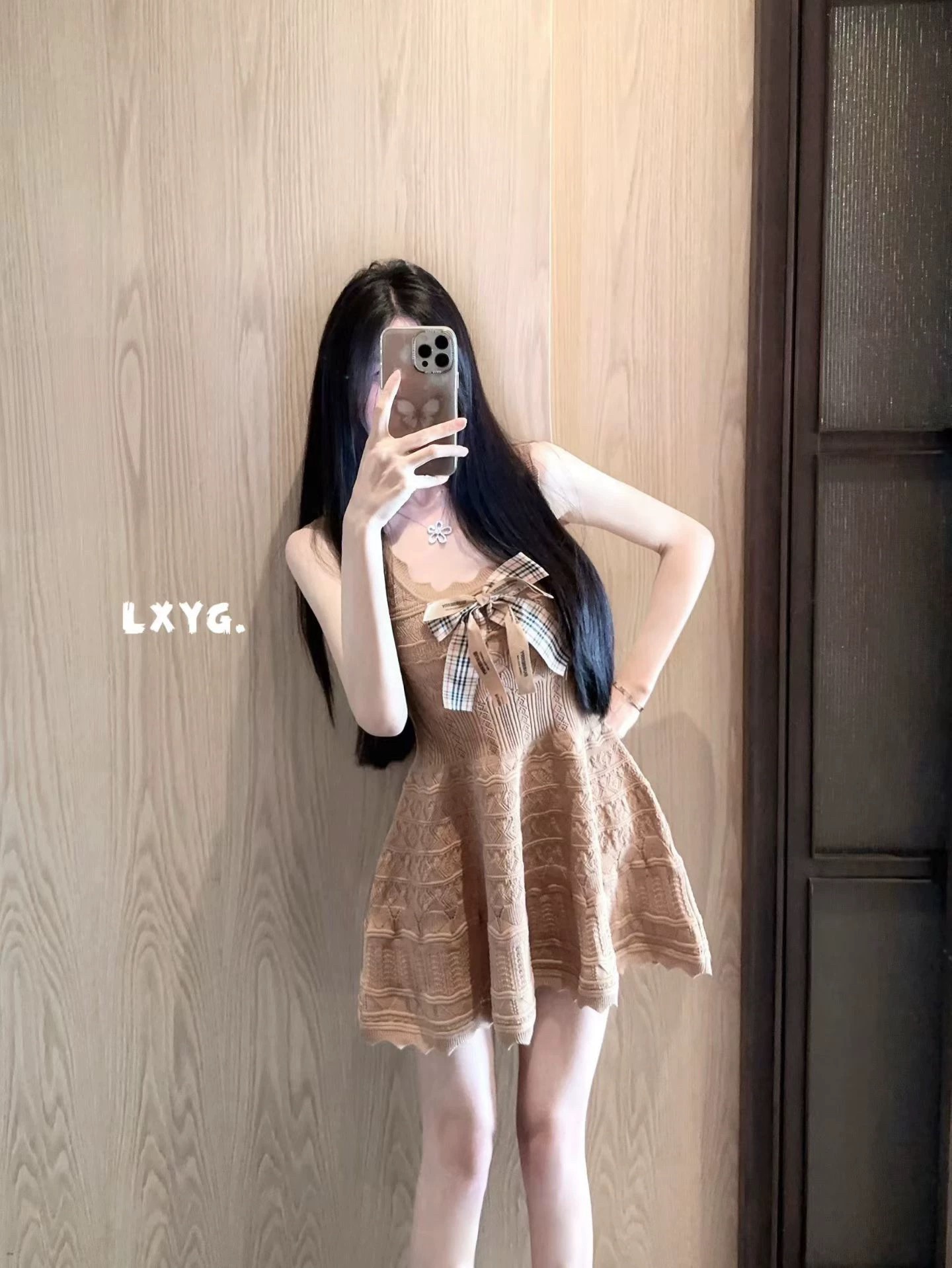 lxyg 여름 새로운 켜기 신당 칼라 나비 매듭 민소매 니트 조끼 원피스 허리 수축 한 마디 슬립 미니 스커트 여성