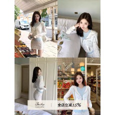 批发JMSHOP 漫感白女 华夫格碎花卫衣套装秋季<b class='q'>印花</b>连帽外套包臀半身裙