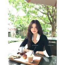 批发CloudSweet白云甜 艺术模范生 柳柳穿搭假两件衬衫高智针织上衣