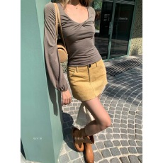 批发8uioio'吉维尼麦浪'黄色灯芯绒短款半身裙女<b class='q'>秋</b>新款显瘦高腰a字裙