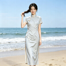 批发后拉链绝美旗袍新款新中式改良少女连衣裙气质高端高级感<b class='q'>夏</b>季日常