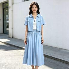 批发时尚休闲工装风<b class='q'>短袖</b>衬衫吊带a字半身裙女夏装新款超火减龄一整套