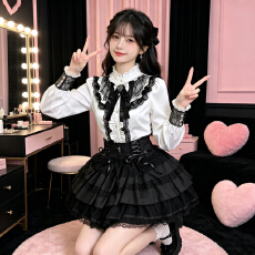 批发长袖蕾丝蝴蝶结姬袖衬衫秋季上衣哥特Lolita<b class='q'>日系</b>亚文化内搭半身裙