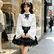 批发日系蕾服少女风套装裙女rolita千金穿搭蕾丝斗篷衬衫<b class='q'>蓬蓬</b>裙两件套