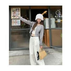 批发灰色长袖针织开衫毛衣<b class='q'>外套</b>女装秋季2024新款外搭<b class='q'>修身</b>显瘦短款上衣