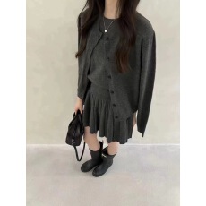 批发针织套装慵懒三件套立领小<b class='q'>开衫</b>百褶短裙气质休闲学院风