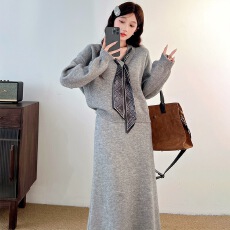 批发巨好看的早秋一整套女2025新款秋冬毛衣针织裙子<b class='q'>两件</b>套装韩系长裙