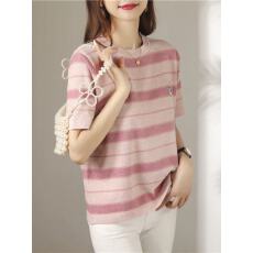 批发夏季女装条纹半袖冰丝针织短袖<b class='q'>t</b><b class='q'>恤</b>女2025新款设计感小众上衣夏天