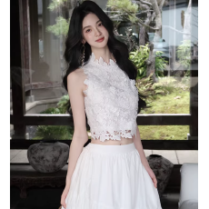 批发从一时刻【花屿】甜美无袖蕾丝上衣A摆半裙套装or温柔仙气<b class='q'>连衣裙</b>