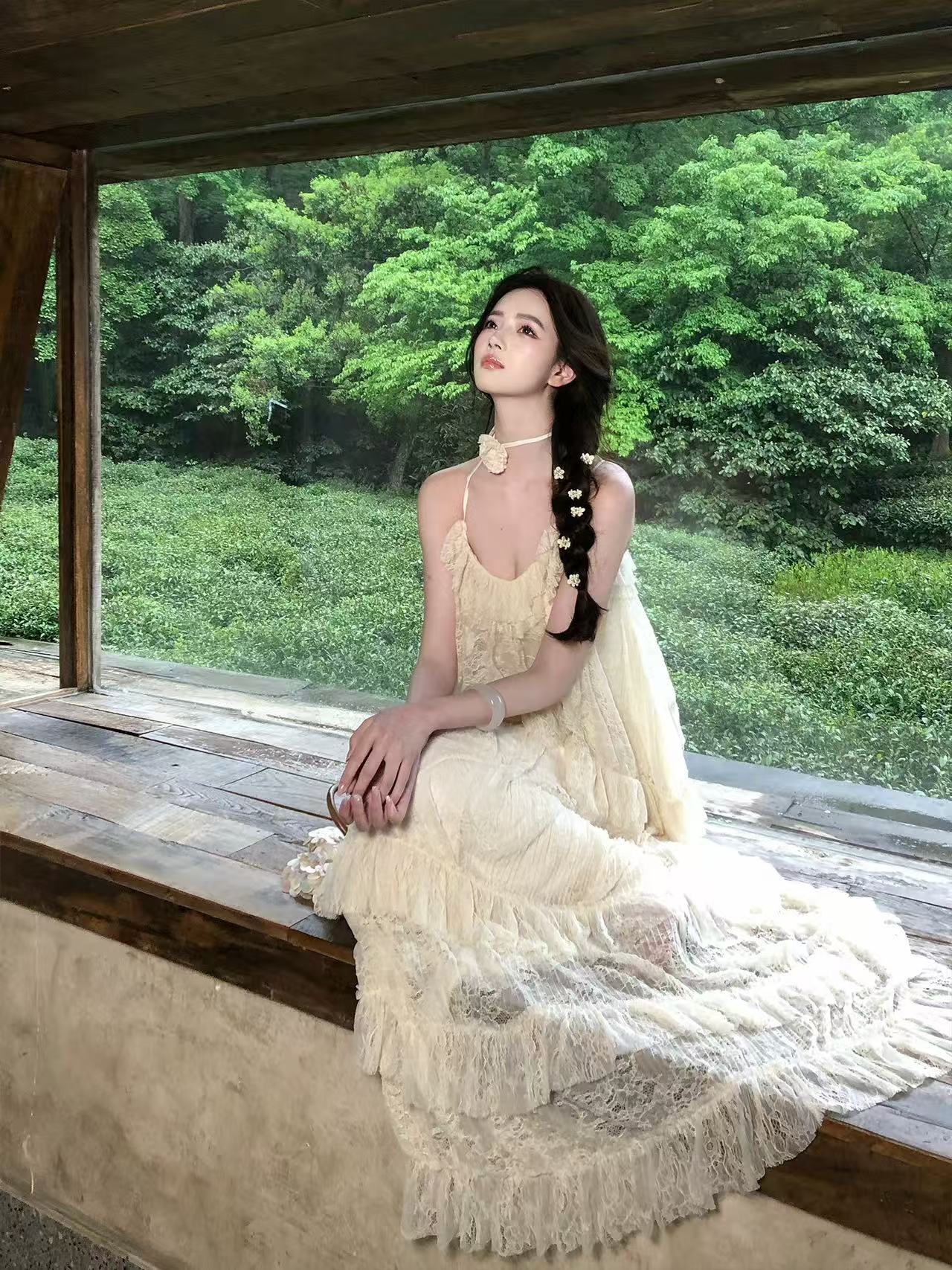 페이크 레이어드 꽃 드레스