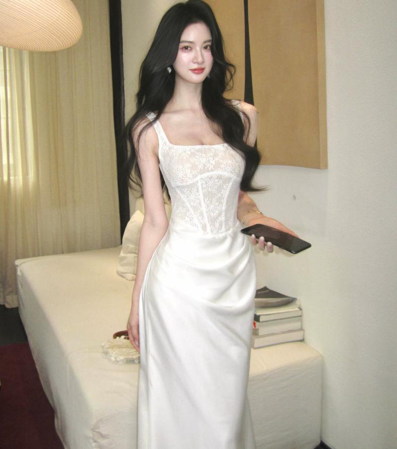 하나부터 순간 연기 갈대 분위기 센스 레이스 광장 칼라 생선뼈 드레스 품격 슬림해 보이는 진자 인어 꼬리 더블 에디션