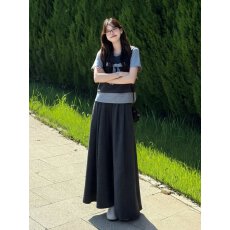 批发<b class='q'>时尚</b>假两件休闲运动套装女韩系少女感宽松蝴蝶结短袖阔腿裤两件套