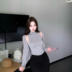 批发灰色防晒长袖开衫女2026早秋轻熟套装修身<b class='q'>背心</b>连衣裙两件套