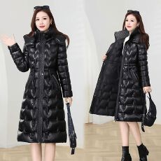 批发时尚免洗亮面羽绒棉服女2025秋冬季新款加厚保暖妈妈长款<b class='q'>棉衣</b>外套