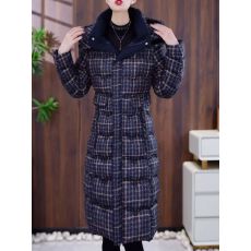 批发高级斜纹精纺中长款格子棉服2025冬季新款保暖加厚气质优雅<b class='q'>棉衣</b>