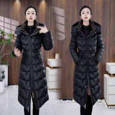 批发2025年冬季新款气质潮流中长款格子领棉服加厚保暖连帽棉衣<b class='q'>外套</b>潮