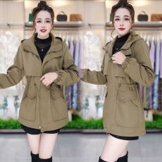 批发2026春季新款洋气时尚收腰显瘦连帽风衣<b class='q'>外套</b>