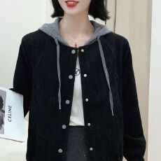 批发2026春仿牛仔割绒弹力<b class='q'>女</b>装休闲连帽<b class='q'>夹克</b>衫宽松百搭减龄上衣外套潮