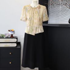 批发中老年<b class='q'>女装</b>显瘦遮肉中长款连衣裙妈妈装<b class='q'>夏</b>装<b class='q'>大码</b>短袖假两件裙子薄