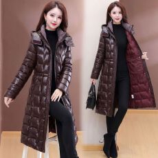 批发时尚可拆卸连帽亮面免洗<b class='q'>棉服</b>女2026冬季新款过膝加厚保暖<b class='q'>棉服</b>棉袄