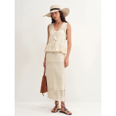 批发Fabrique爱琴海波嬉系镂空针织亚麻背心半裙套装女春夏女装有货