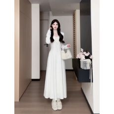 批发大码女装收腰显瘦<b class='q'>连衣裙</b>秋冬微胖MM百搭法式长袖针织肌理感<b class='q'>连衣裙</b>