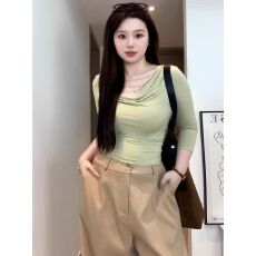 批发大码女韩系荡领长袖针织衫t恤<b class='q'>秋</b>季新款胖mm显瘦内搭气质绝美上衣