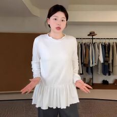 批发<b class='q'>大码</b>女装荷叶下摆木耳边圆领长袖t恤秋季胖mm显瘦内搭<b class='q'>打底衫</b>上衣