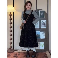 批发2025大码女装胖mm气质半高领加厚印花假两件<b class='q'>连衣裙</b>