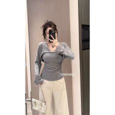 批发2025秋冬原创竖纹肌理感百搭假两件针织上衣