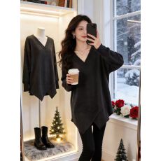 批发大码<b class='q'>女装</b>中长款灰色内搭长袖t恤秋冬新款加厚宽松遮肚打底衫上衣