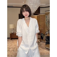 批发法式优雅V领花边麻料白色<b class='q'>长袖</b><b class='q'>衬衫</b>女早春韩系宽松显瘦气质上衣