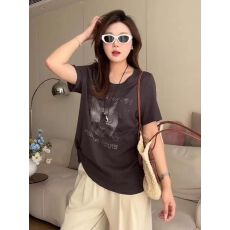 批发大码美式复古风印花短袖T恤女夏季胖mm显瘦小众修身收腰辣妹上衣