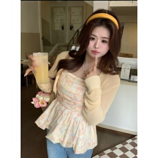 批发大码夏季<b class='q'>甜美</b>风碎花花苞吊带背心+短款针织防晒长袖开衫女两件套