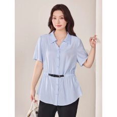 批发【设计感V字翻领衬衫】大码女装2026<b class='q'>夏</b>装胖mm巨显瘦通勤上衣