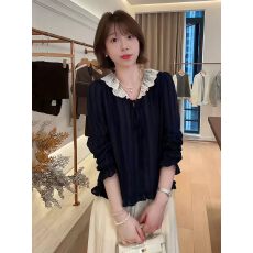 批发大码法式荷叶边减龄<b class='q'>长袖</b><b class='q'>衬衫</b>女早秋新款胖mm宽松显瘦内搭外穿上衣