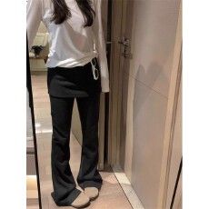 批发韩系屁帘<b class='q'>拼接</b>喇叭<b class='q'>打底裤</b>女秋冬新款设计感假两件小众款加绒休闲裤
