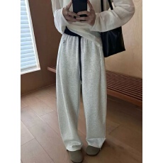 批发韩系复古时尚减龄休闲卫裤<b class='q'>女</b>2025秋季新款松紧抽绳宽松直筒阔腿<b class='q'>裤</b>