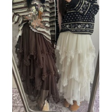 批发<b class='q'>韩国</b>东大门2025秋冬新款时尚设计感小众木耳边不规则网纱蛋糕半裙