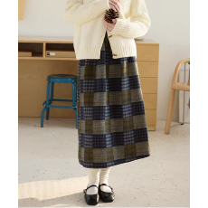 批发韩系氛围感慵懒格纹松紧腰<b class='q'>半身裙</b>女2026春秋新款百搭高腰a字长<b class='q'>裙</b>