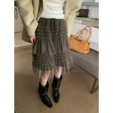 批发十三行2026春装新款法式浪漫网纱蛋糕中裙女层层荷叶边蓬蓬半身裙