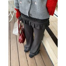 批发宝藏珍妮春秋<b class='q'>冬</b>韩系设计显瘦松紧腰德绒木耳边微喇长裤女生