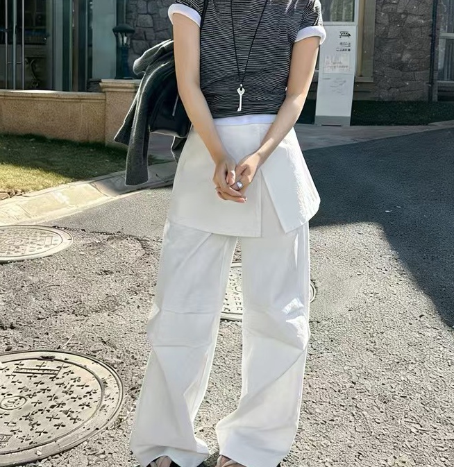 디자인 센스 표지 넓적 다리 슬림해 보이는 워크웨어 바람 캐주얼 바지 랩스커트팬츠 여름 작은 대중 바지 아이들 트렌디