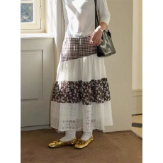 批发蕾丝碎花拼接半身裙2026新款夏季长款a字裙高腰显瘦复古文艺裙子