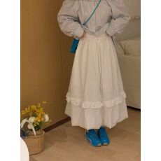 批发韩系花边系带拼接<b class='q'>花苞</b>半身<b class='q'>裙</b>女宽松高腰长<b class='q'>裙</b><b class='q'>休闲</b>百搭A字<b class='q'>裙</b>新款女