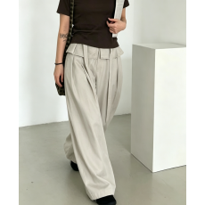 批发十三行2026春装新款设计感高腰阔腿休闲裤<b class='q'>女</b>荷叶边直筒<b class='q'>西装</b>长裤子